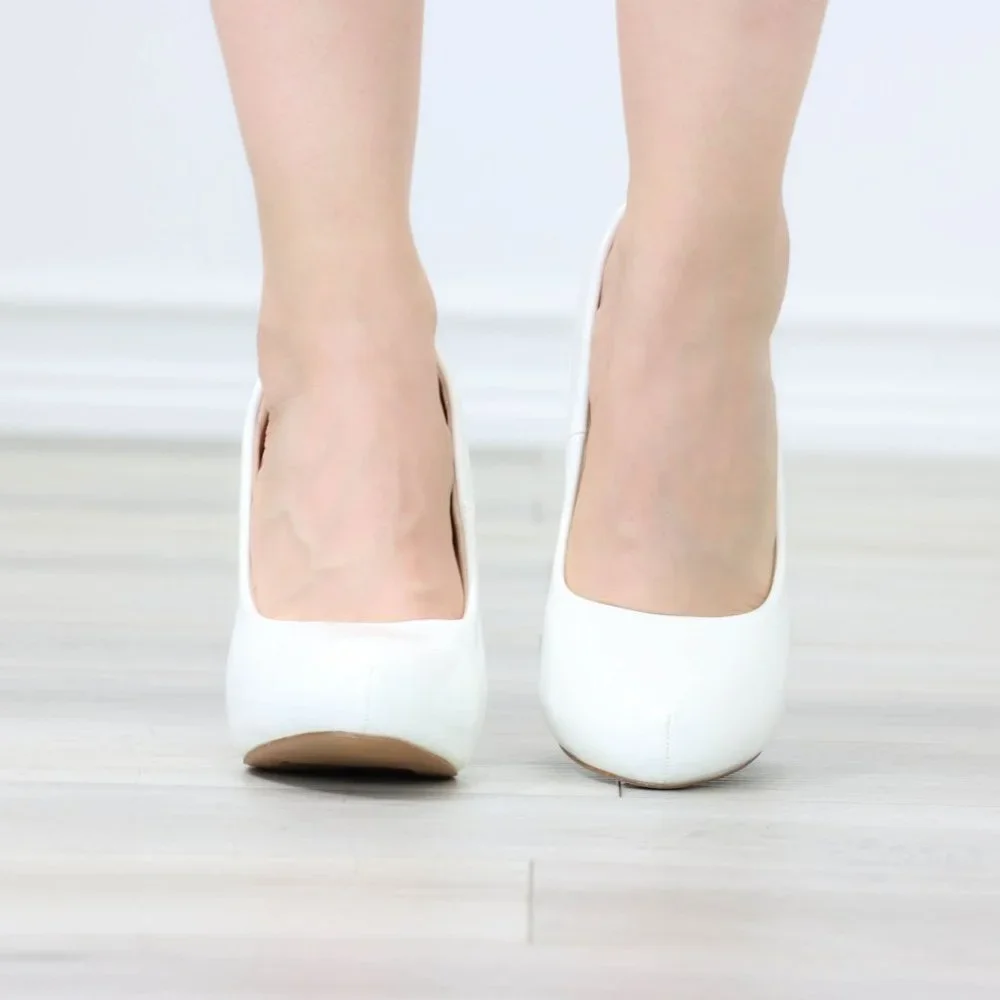 Classic White Patent Platform High Heels Slip On Round Toe Pumps - Picture 8 of 12